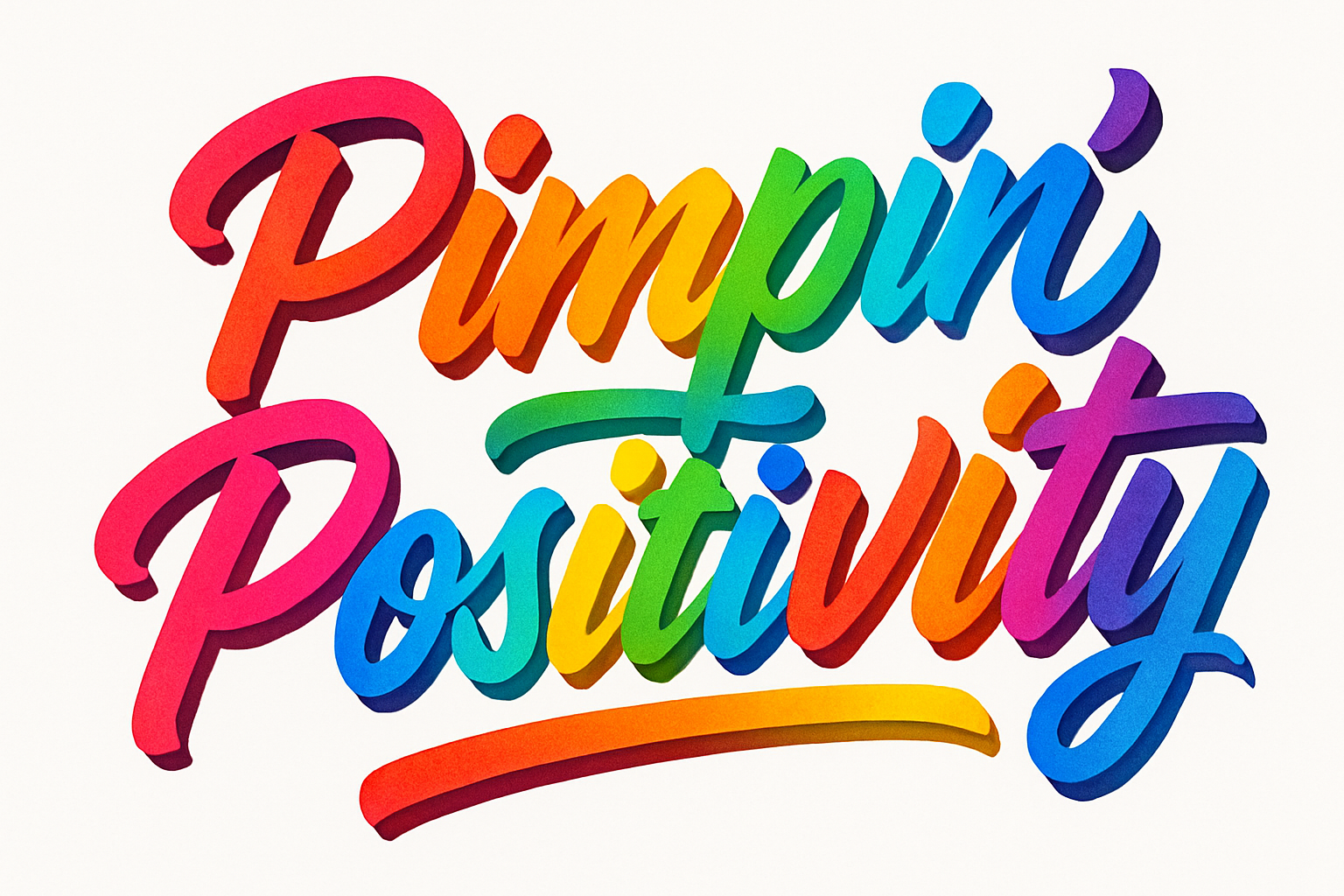 “Pimpin’ Positivity”in colorful letters 